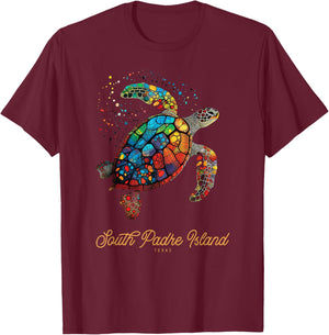 South Padre Island Vintage Retro Texas Sea Turtle Holiday T-Shirt - T-Shirt | Maroon