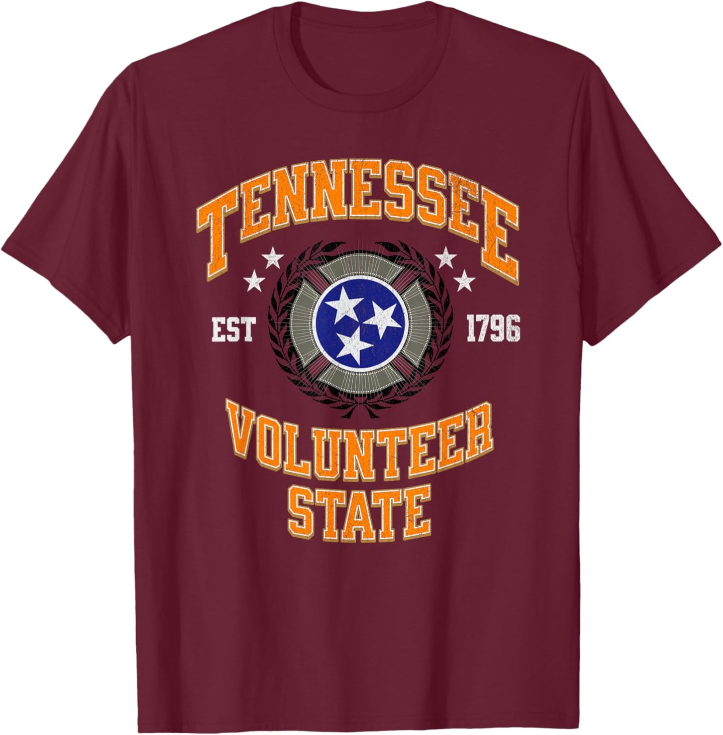 Vintage Tennessee Volunteer State Tri Star Flag T-Shirt - T-Shirt | Maroon