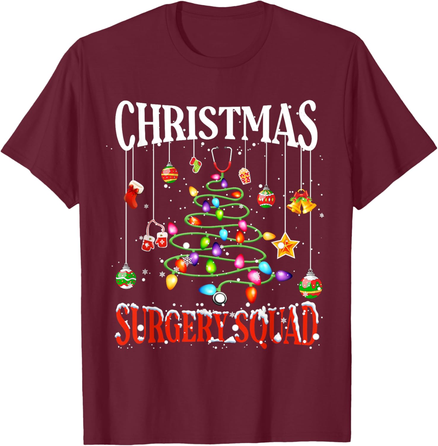 Christmas Surgery Squad Medical Surgical Nurse RN Xmas T-Shirt - T-Shirt | Maroon