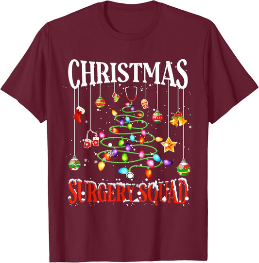 Christmas Surgery Squad Medical Surgical Nurse RN Xmas T-Shirt - T-Shirt | Maroon