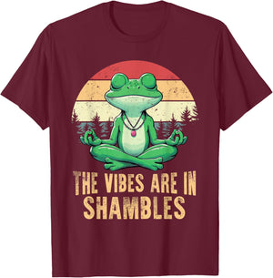 The Vibes Are In Shambles Retro Funny Frog Yoga Meditation T-Shirt - T-Shirt | Maroon