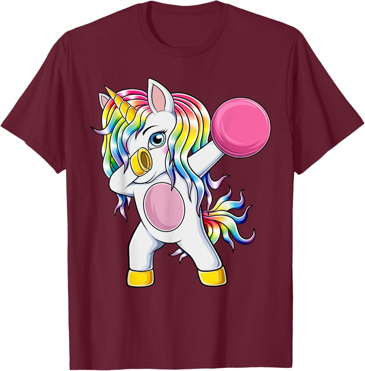 Cute Bowling Unicorn Dab Dance Dabbing Bowler Girls Kids T-Shirt - T-Shirt | Maroon