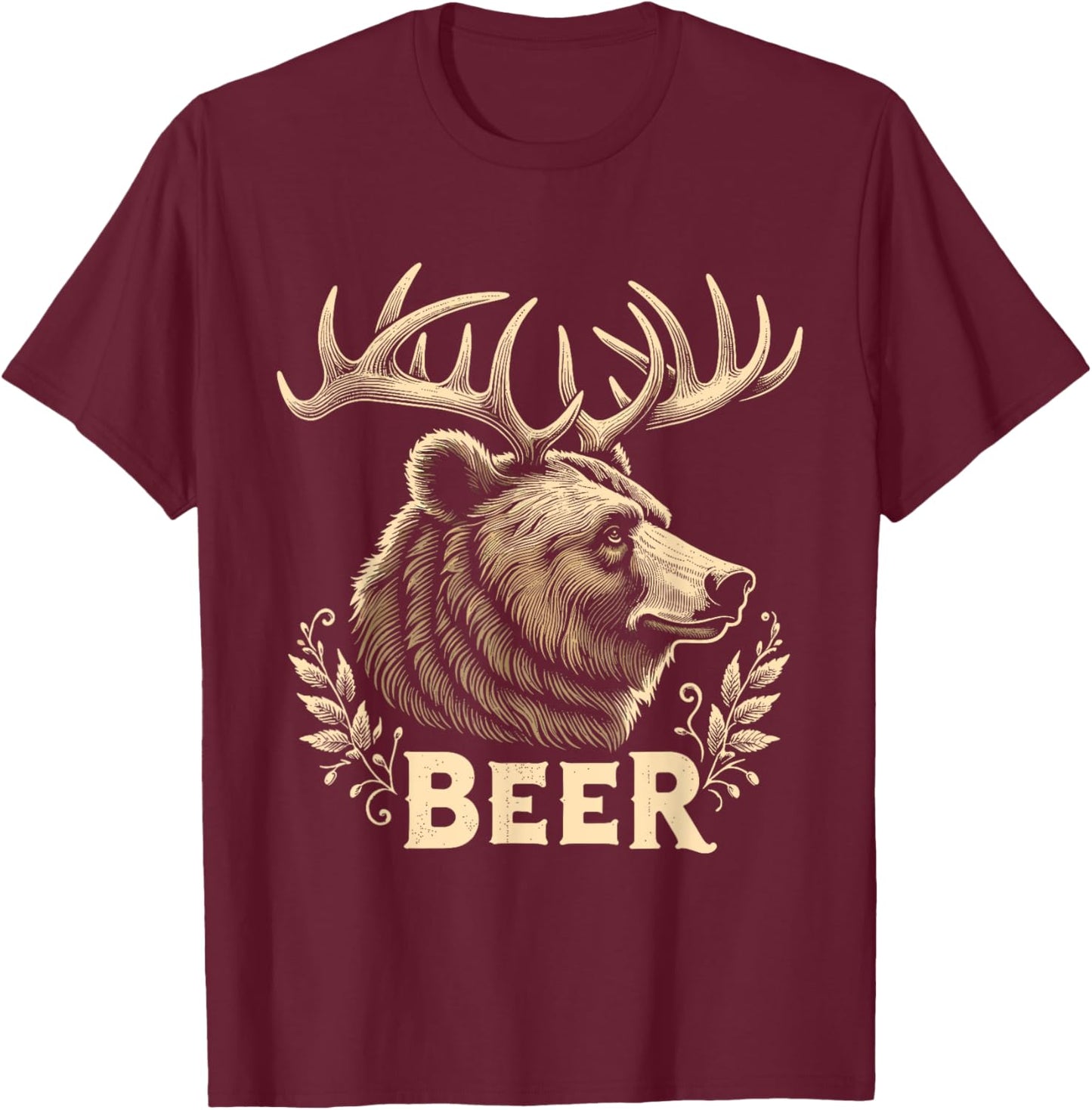 Beer Funny Vintage Design Bear with Deer Antlers for Drinker T-Shirt - T-Shirt | Maroon