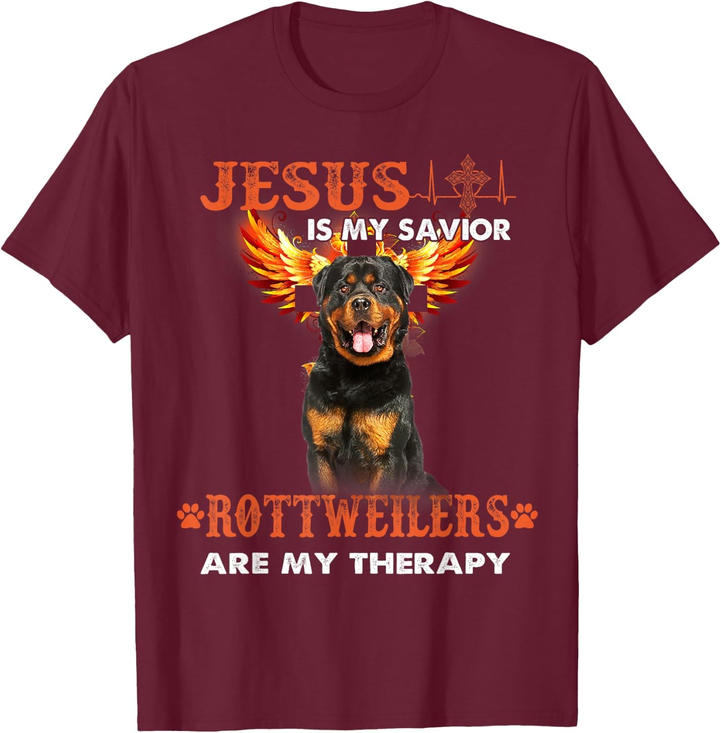 Jesus Is My Savior Rottweilers Are My Therapy Christian T-Shirt - T-Shirt | Maroon
