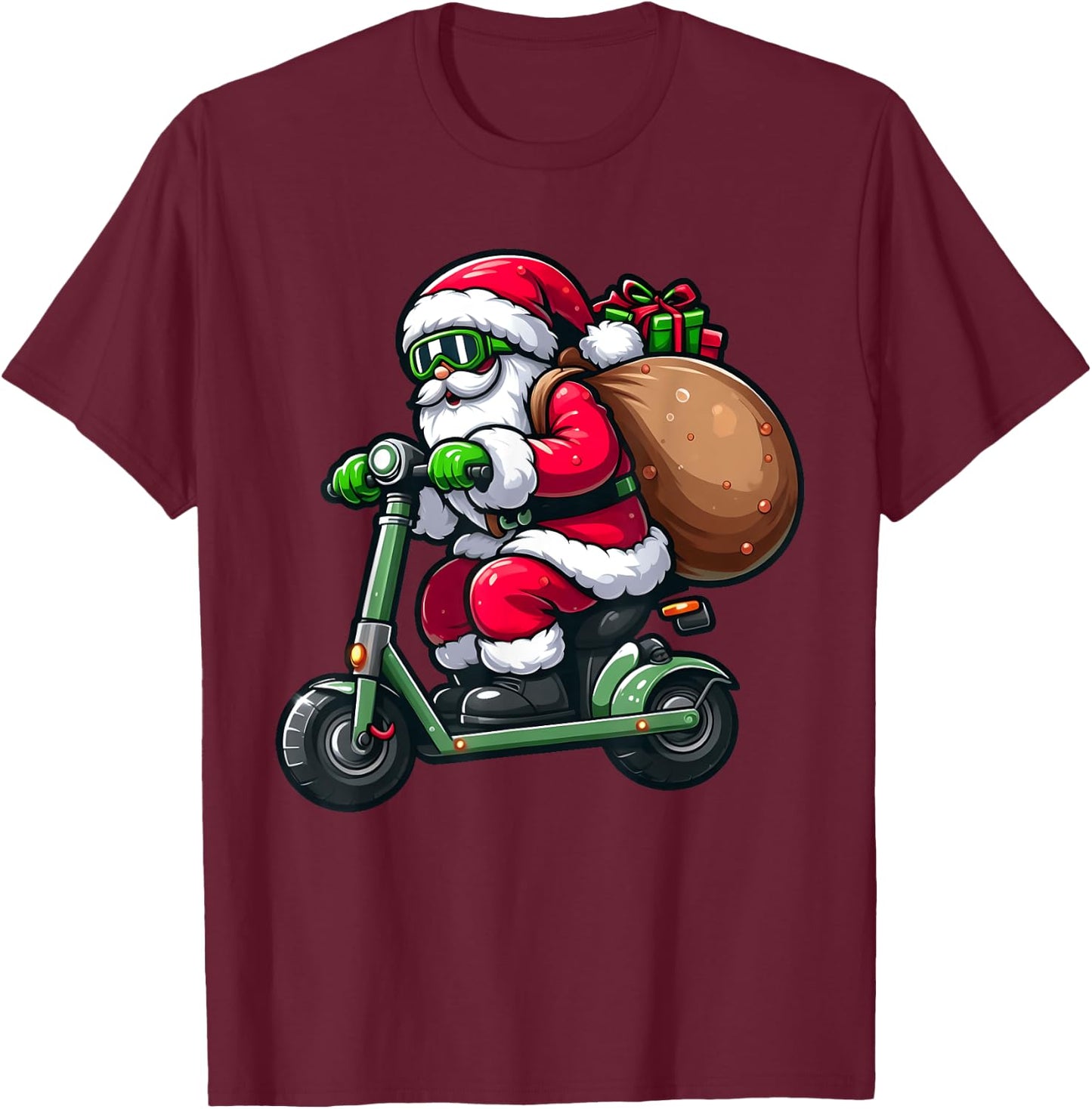 Cute Santa Claus Driving Scooter Christmas Pajama Boys Kids T-Shirt - T-Shirt | Maroon