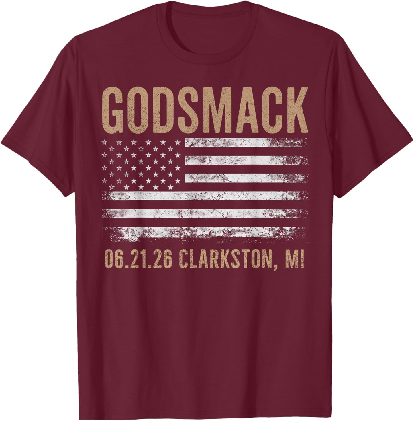 Godsmack The Rise of Rock 2026 Clarkston T-Shirt - T-Shirt | Maroon