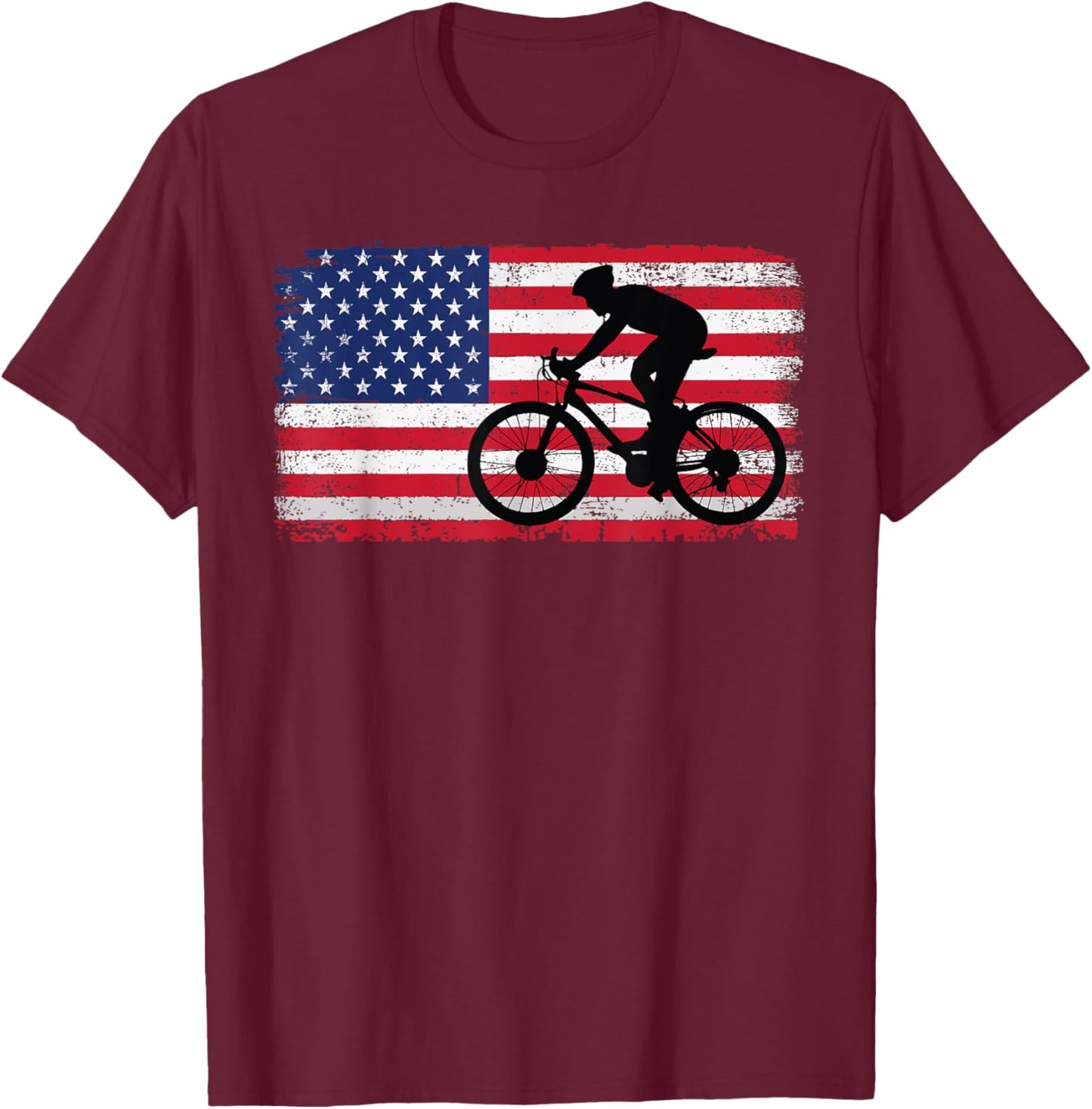 Cycling Road Usa Flag Design Women Bicycle, Cycling T-Shirt - T-Shirt | Maroon