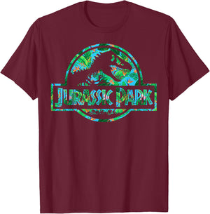 Jurassic Park Tropical Tree Fill Fossil Logo Small T-Shirt - T-Shirt | Maroon