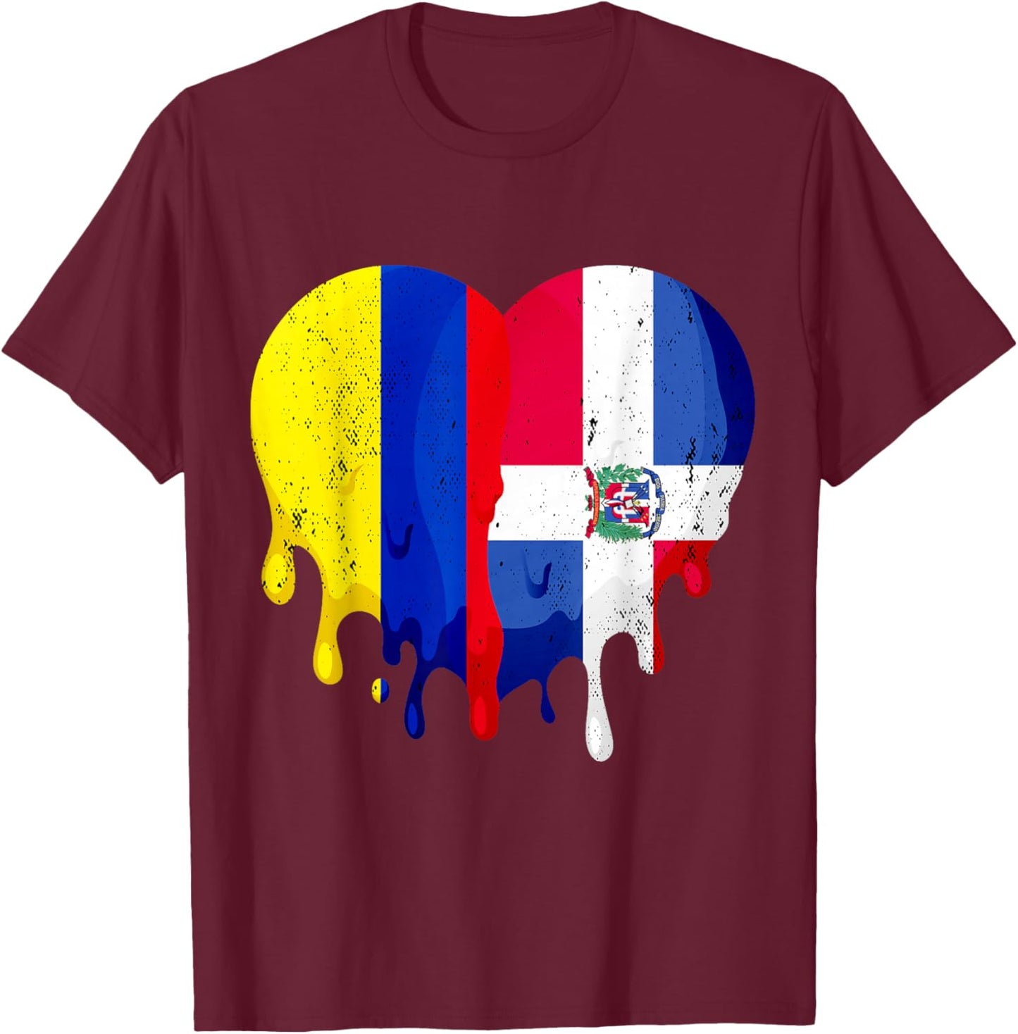 Colombia Dominican Republic Flag Heart Citizen Patriot T-Shirt - T-Shirt | Maroon