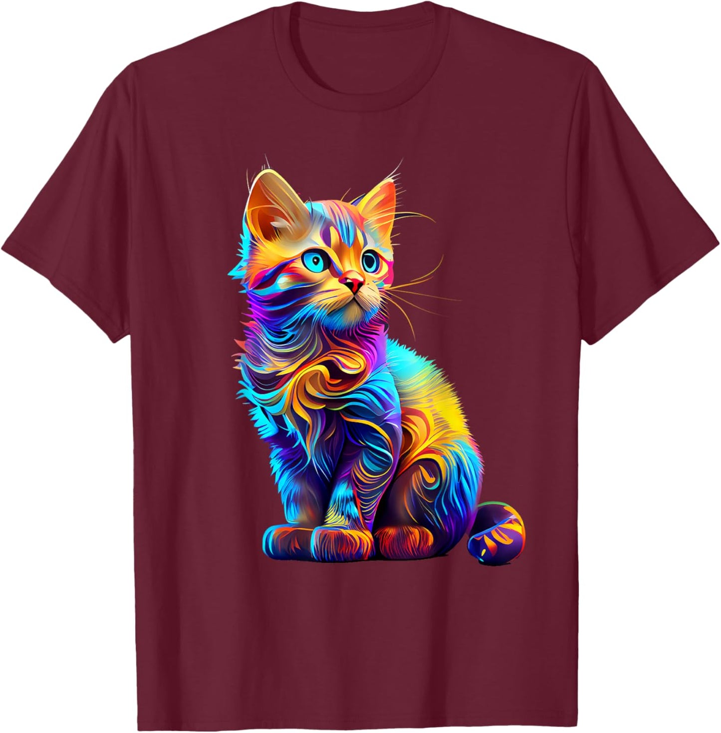 Cute Cat for Kids Kitten Lovers Colorful Art Kitty Adoption T-Shirt - T-Shirt | Maroon