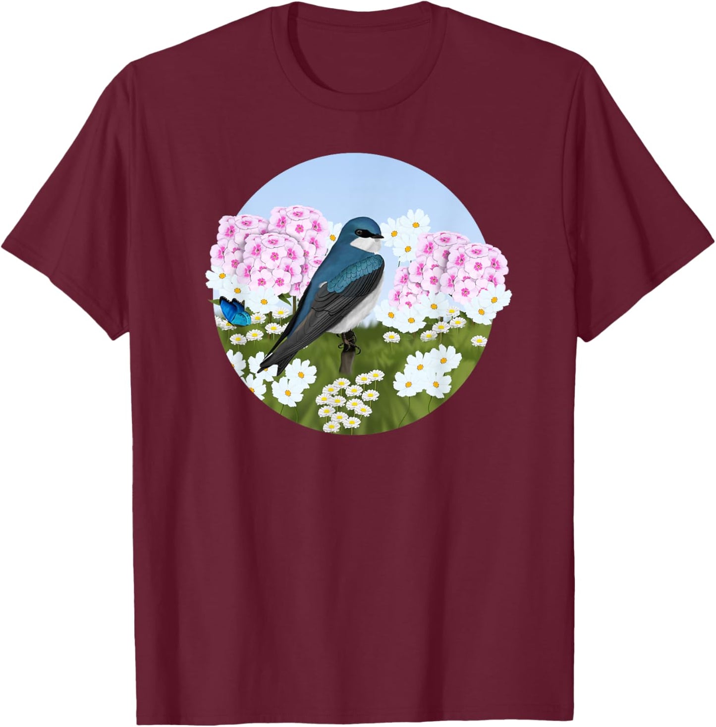 Tree Swallow Summer Flowers Birder Bird Watching Biologist Women Kids T-Shirt - T-Shirt | Maroon