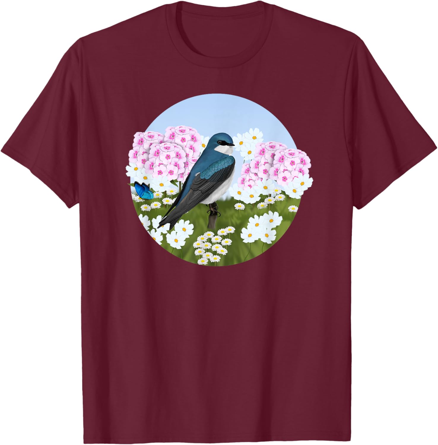 Tree Swallow Summer Flowers Birder Bird Watching Biologist Women Kids T-Shirt - T-Shirt | Maroon