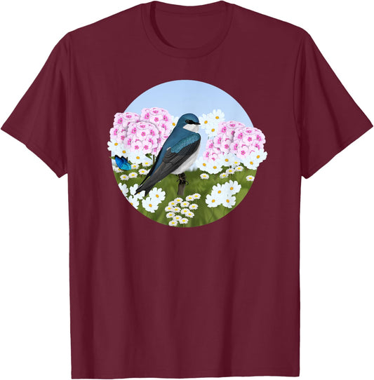 Tree Swallow Summer Flowers Birder Bird Watching Biologist Women Kids T-Shirt - T-Shirt | Maroon