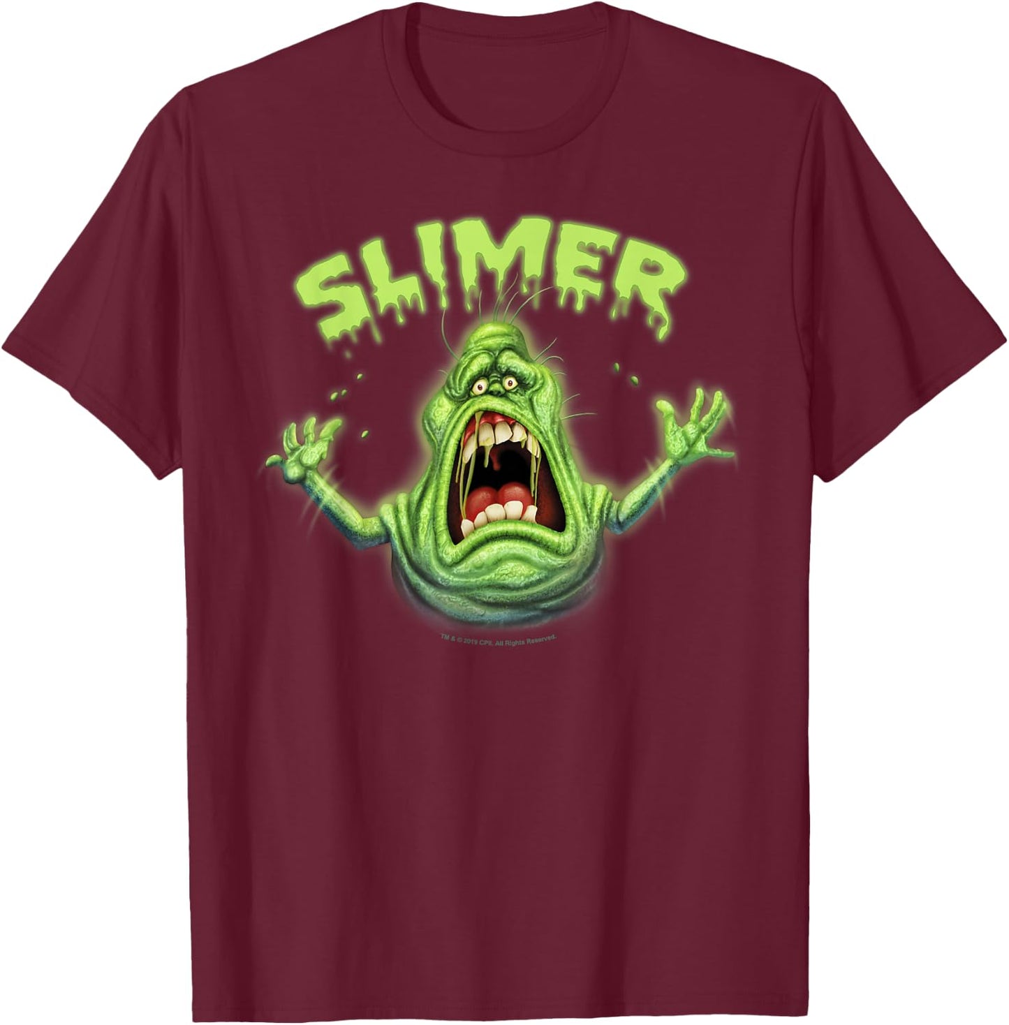 Ghostbusters Slimer Neon Portrait T-Shirt - T-Shirt | Maroon