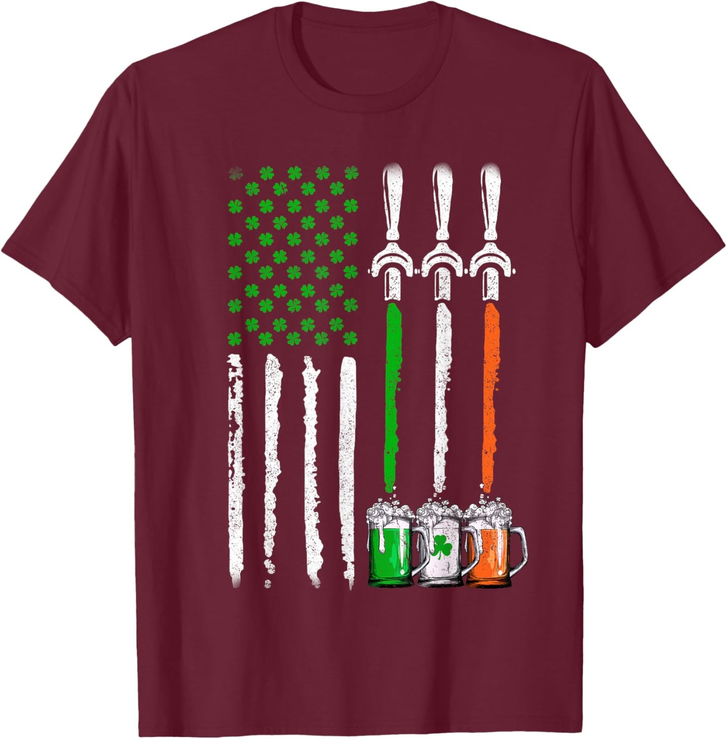 Irish Beer Ireland American Flag St Patricks Day Men Women T-Shirt - T-Shirt | Maroon