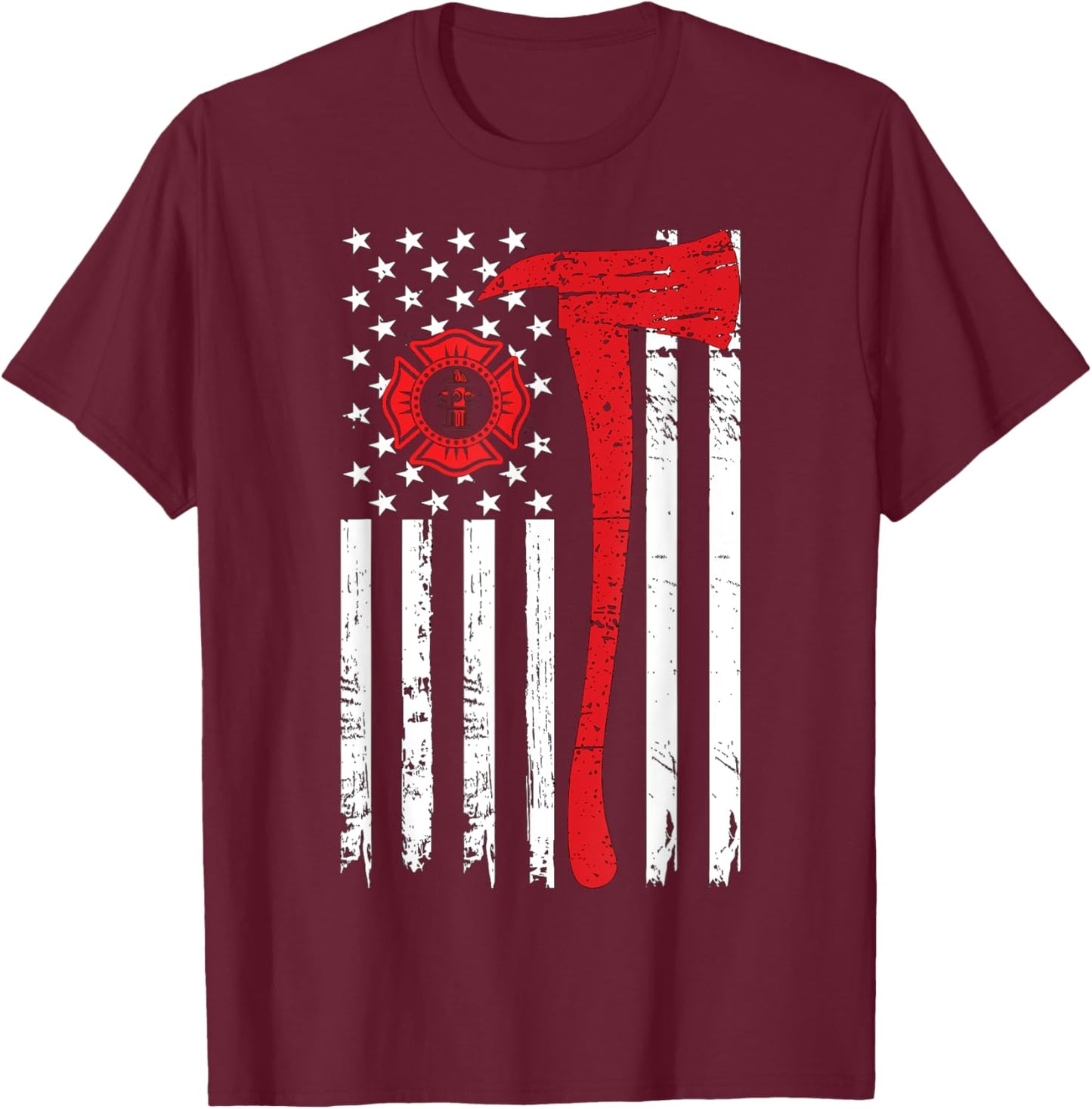 Wildland Firefighter Axe American Flag Fireman T-Shirt - T-Shirt | Maroon