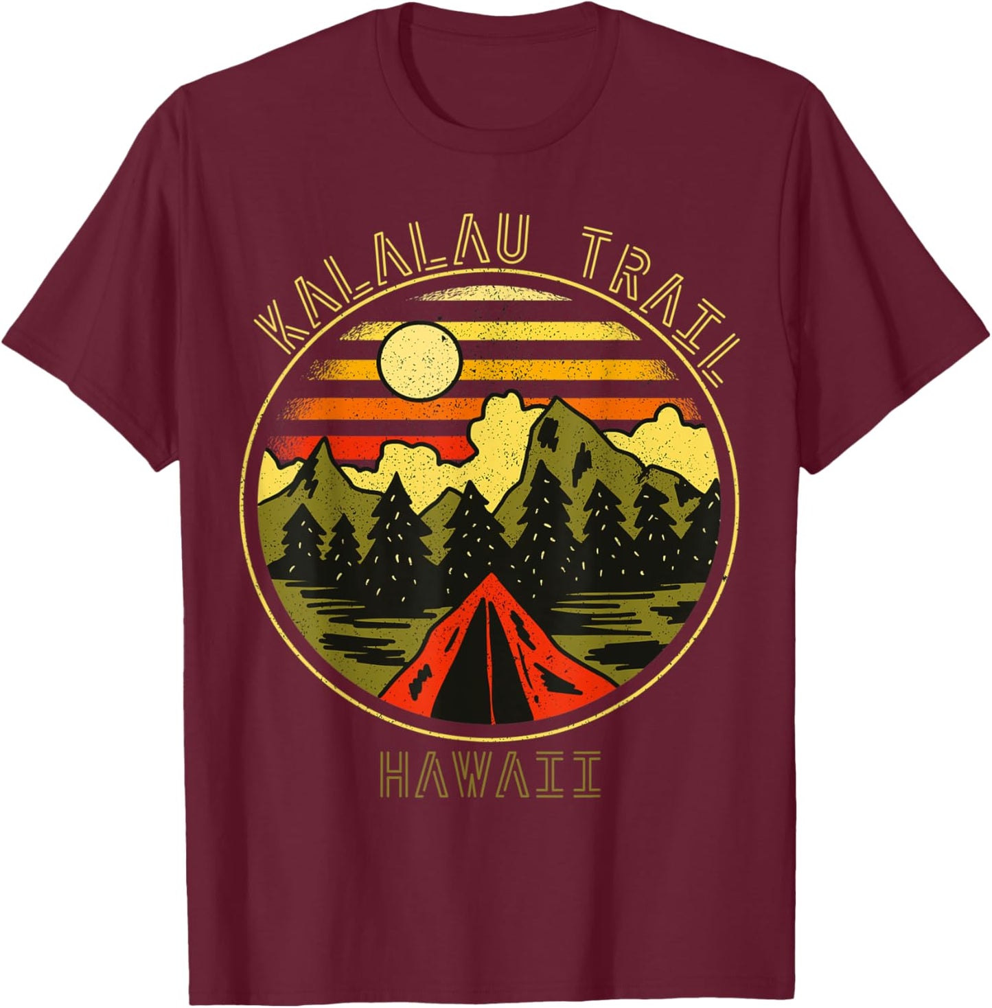 Camping Kalalau Trail Hawaii Nature Hiking Bonfire T-Shirt - T-Shirt | Maroon