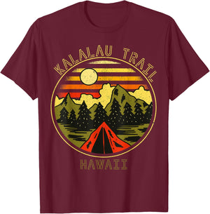 Camping Kalalau Trail Hawaii Nature Hiking Bonfire T-Shirt - T-Shirt | Maroon