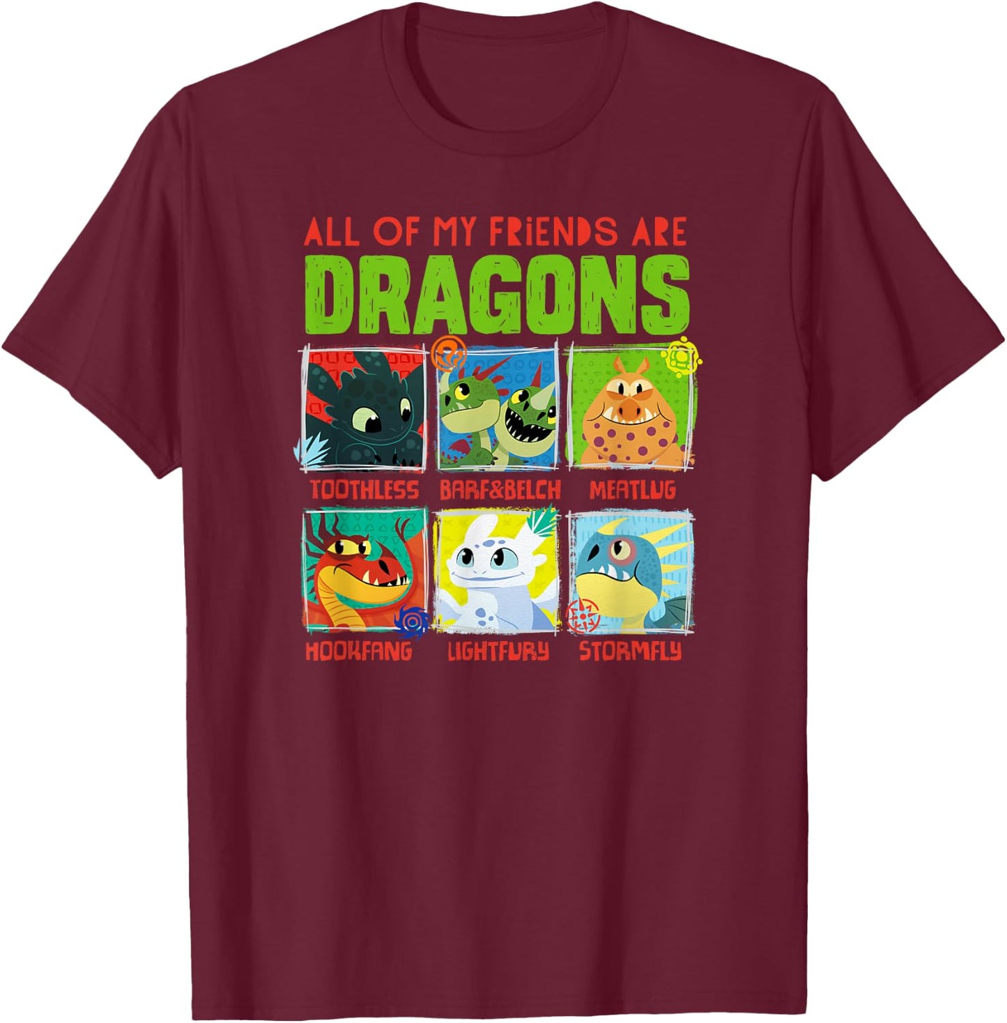How to Train Your Dragon 3 Hidden World Dragon Friends T-Shirt - T-Shirt | Maroon
