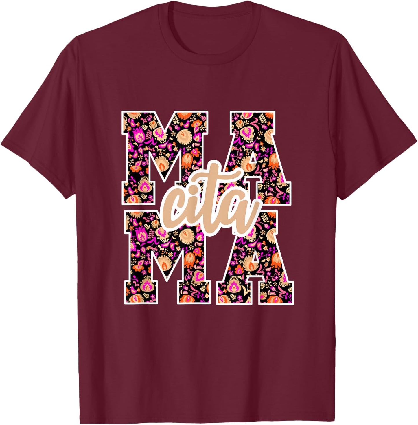 Mamacita Latina Women Modern Floral Aesthetic T-Shirt - T-Shirt | Maroon
