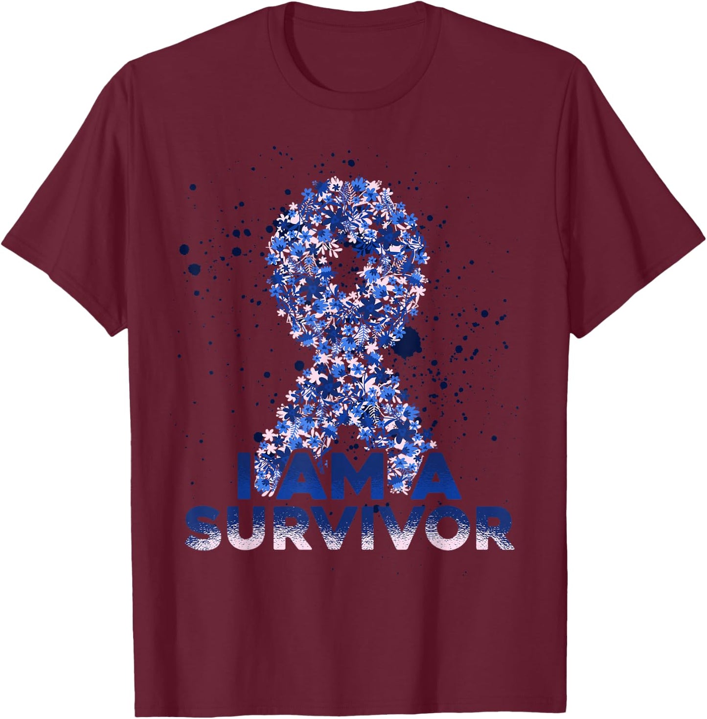 Blue Ribbon Colon Cancer Survivor T-Shirt - T-Shirt | Maroon