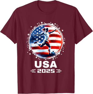 Soccer American Flag Soccer Apparel Soccer 2025 T-Shirt - T-Shirt | Maroon