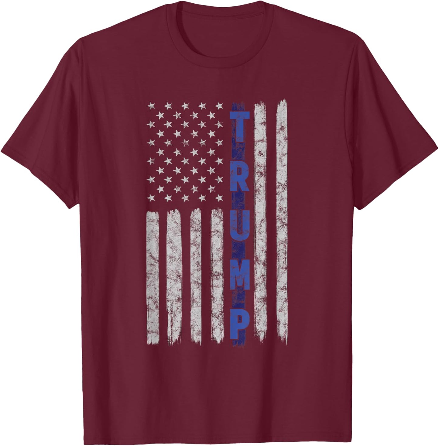 Police Thin Blue Line Trump American Flag USA T-Shirt - T-Shirt | Maroon