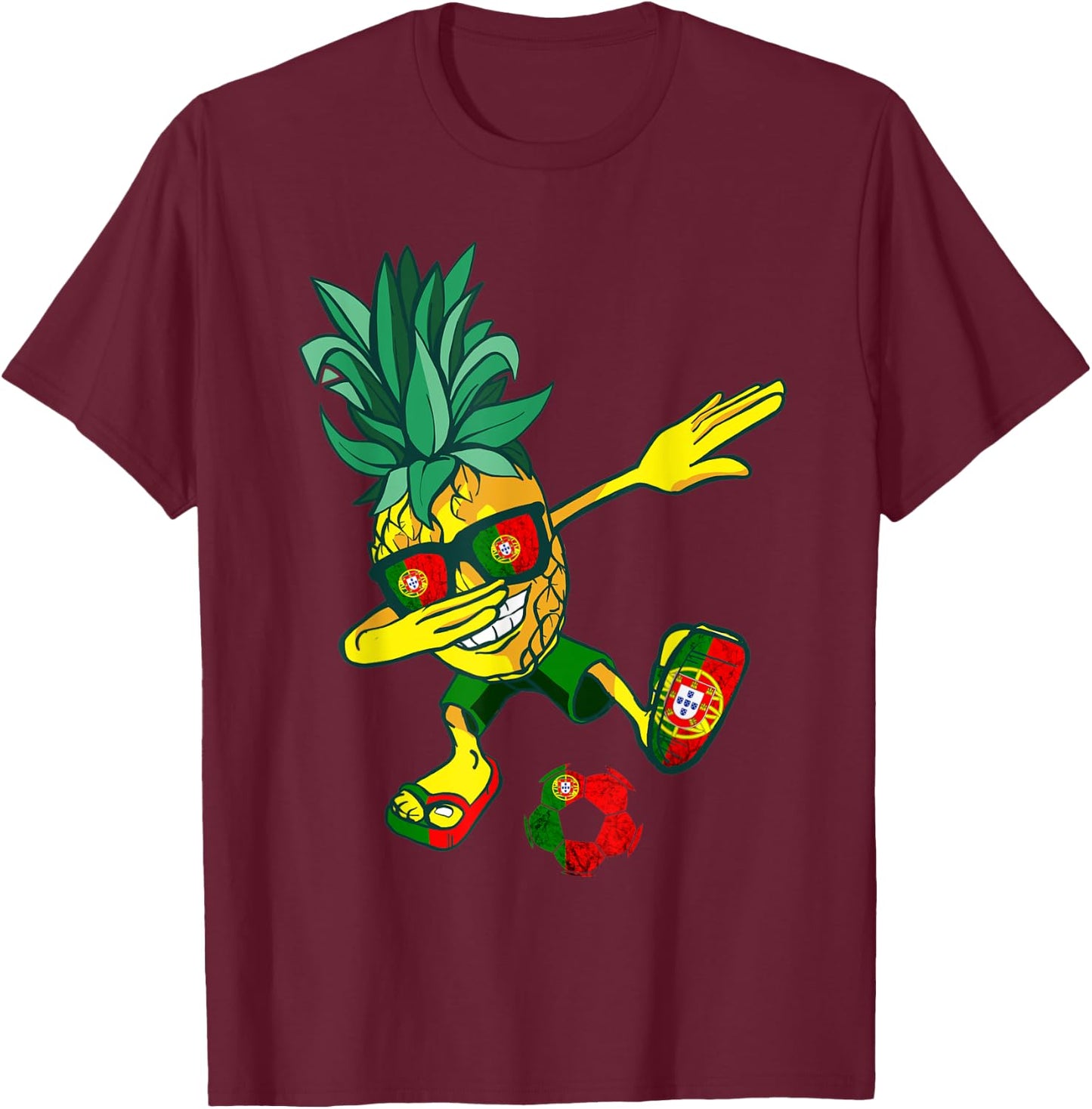 Portugal Portuguese Soccer Player Pineapple Portuguese Flag T-Shirt - T-Shirt | Maroon