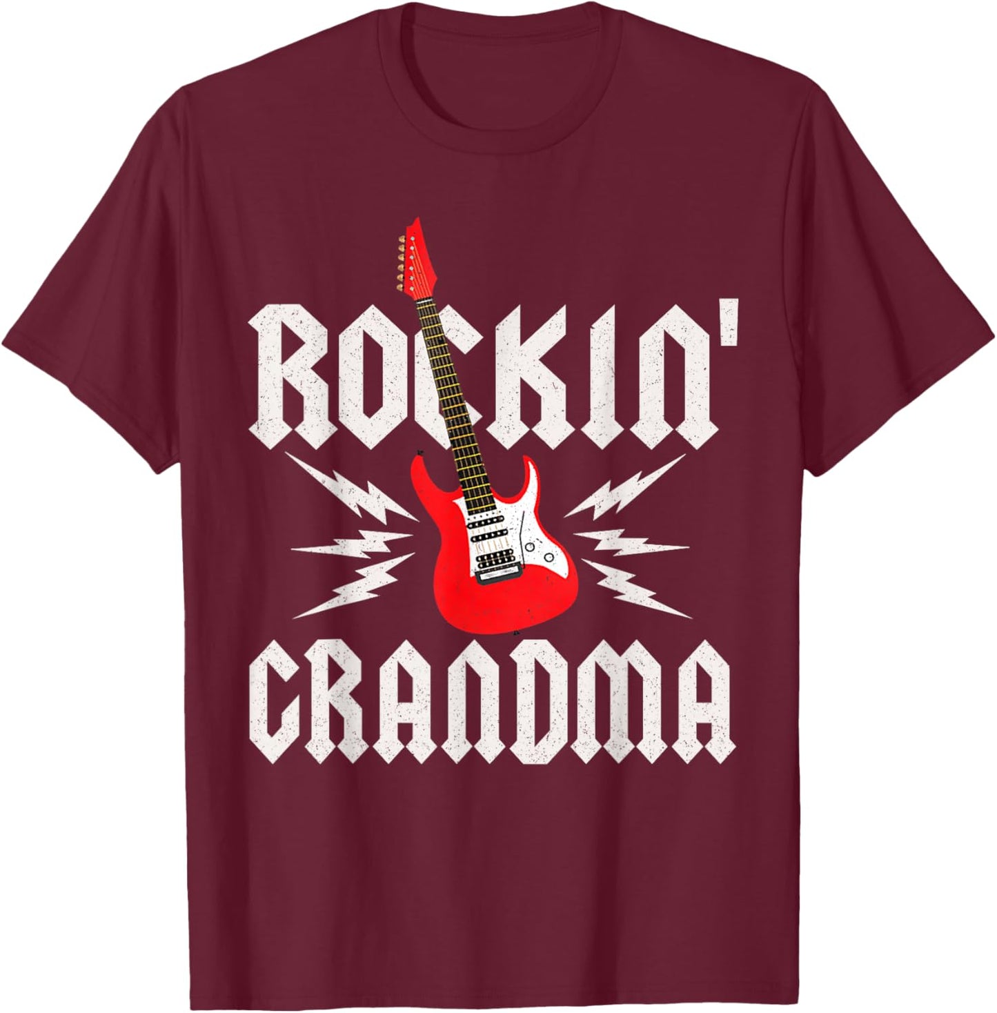 Grandma Rockin One Birthday Family Matching Rock Guitar T-Shirt - T-Shirt | Maroon