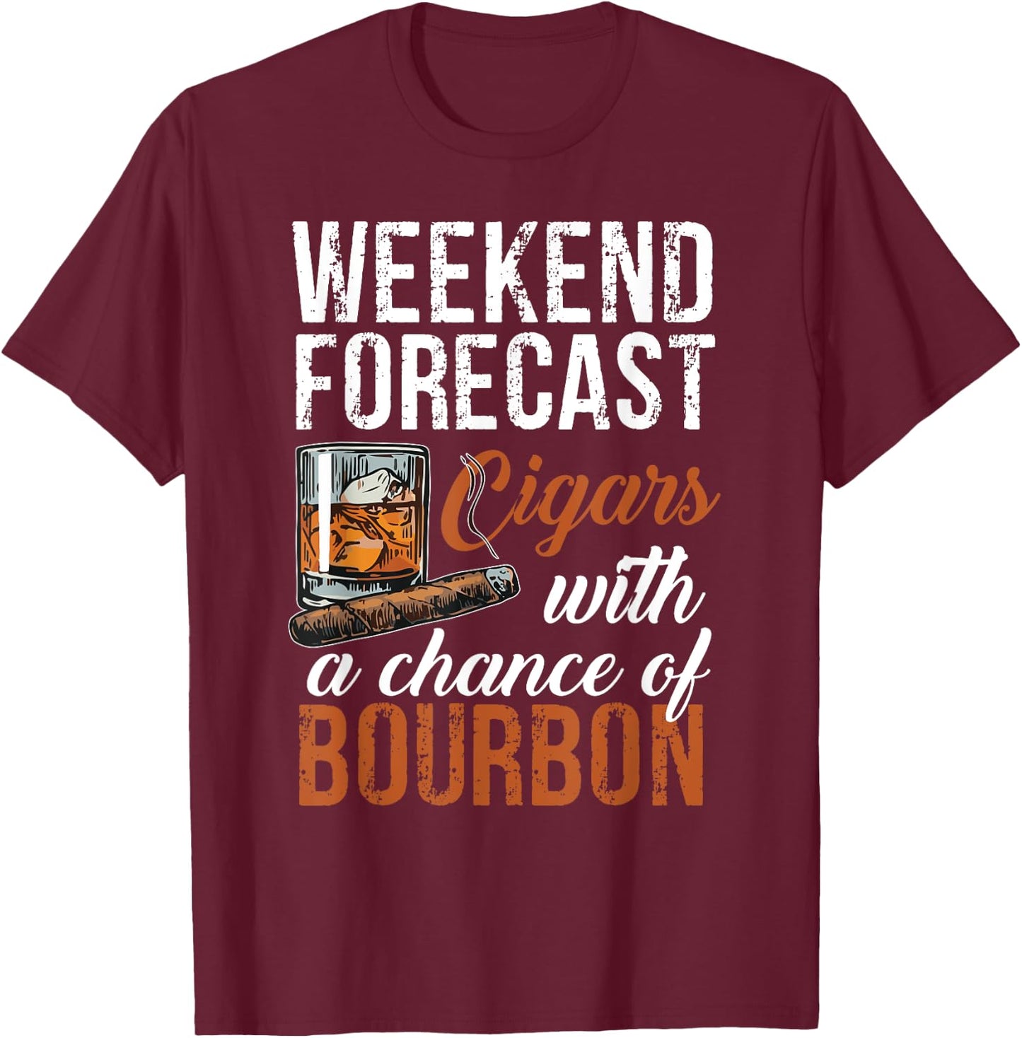 Cool Shirt For Cigars And Bourbon Lover Grandpa Men's Black Small Modern Letter Print T-Shirt - T-Shirt | Maroon