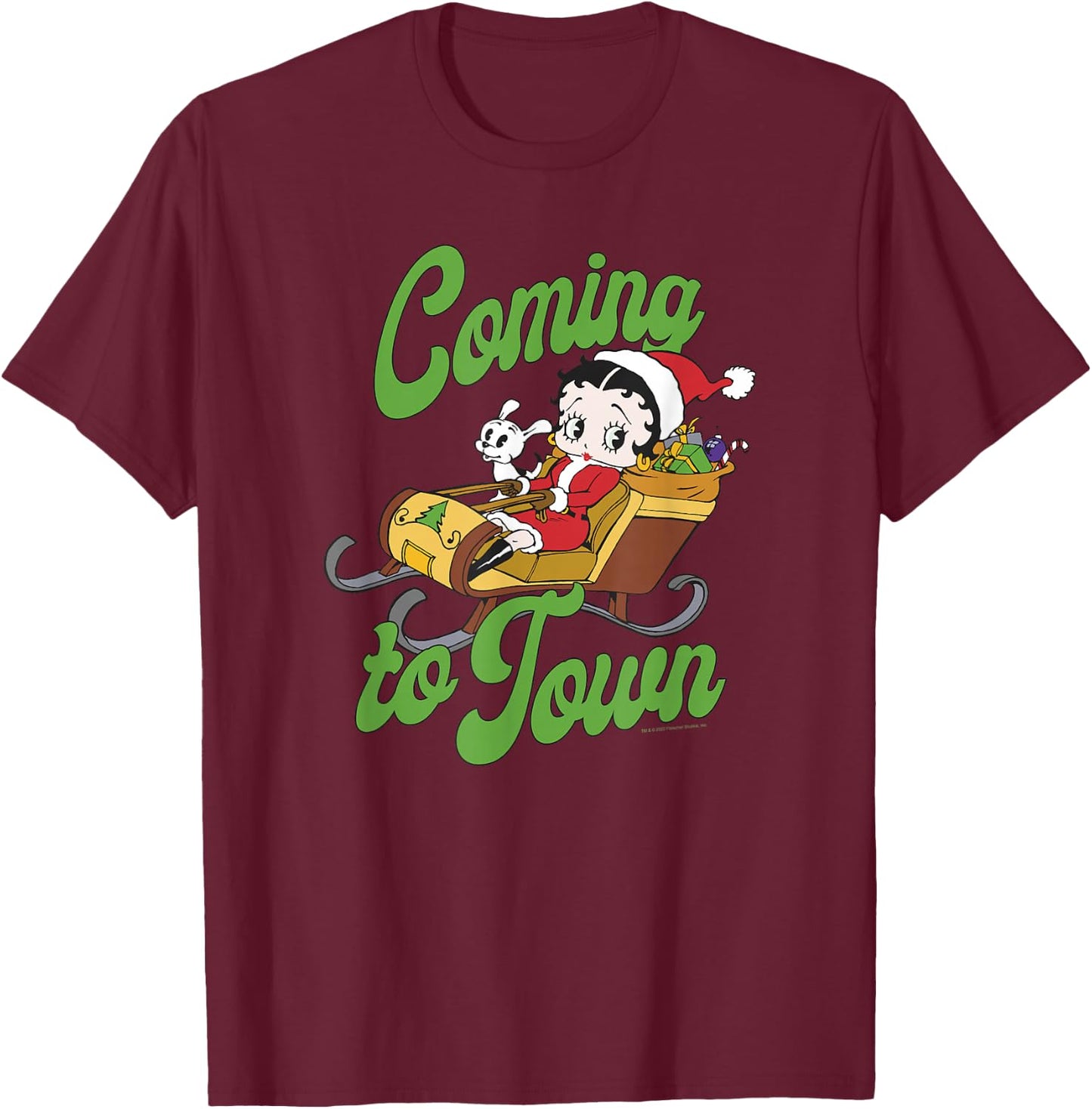 Betty Boop Christmas Coming To Town Santa Sleigh Betty T-Shirt - T-Shirt | Maroon