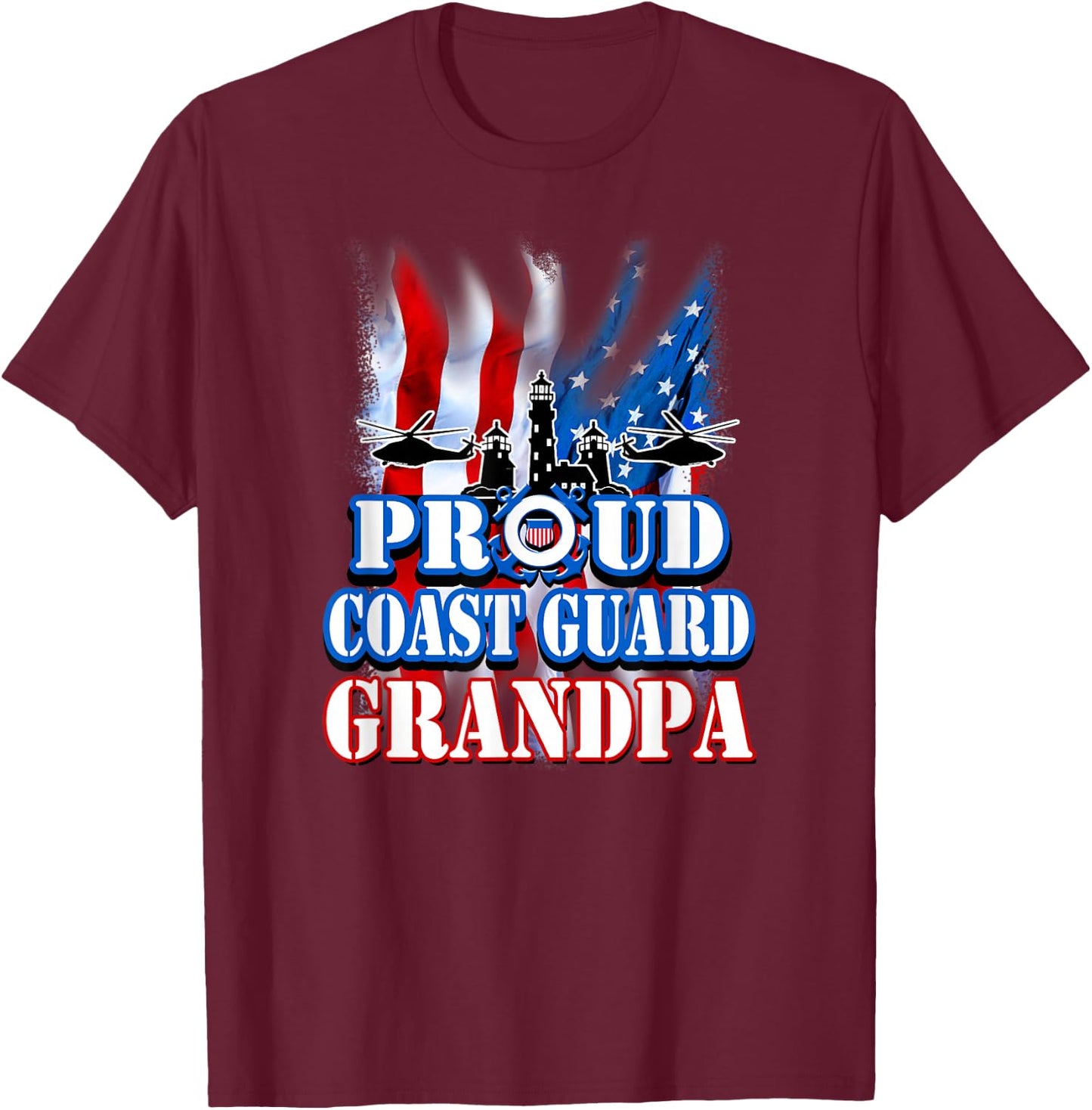 Coast Guard Grandpa USA Flag Military Men T-Shirt - T-Shirt | Maroon