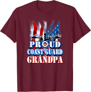Coast Guard Grandpa USA Flag Military Men T-Shirt - T-Shirt | Maroon