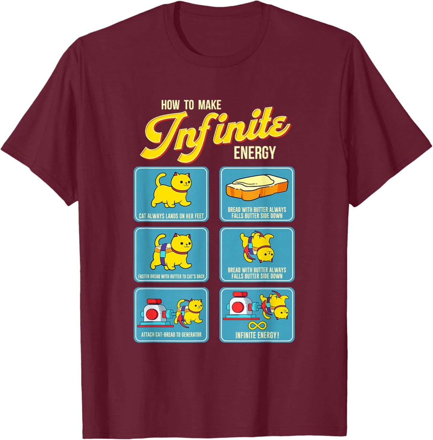 Funny Math Infinite Energy Cat And Mechanical Engineering T-Shirt - T-Shirt | Maroon