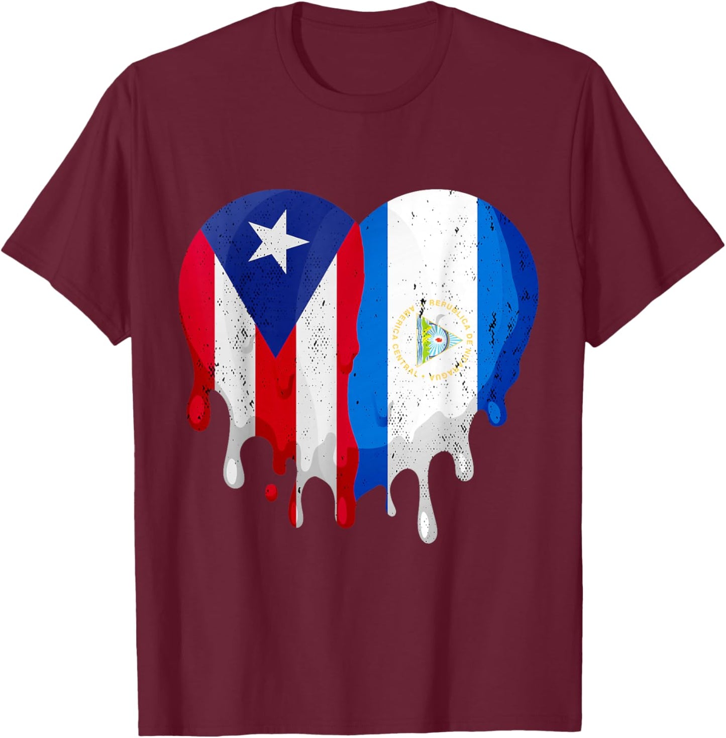 Puerto Rico Nicaragua Flag Heart Grown Patriot Country T-Shirt - T-Shirt | Maroon
