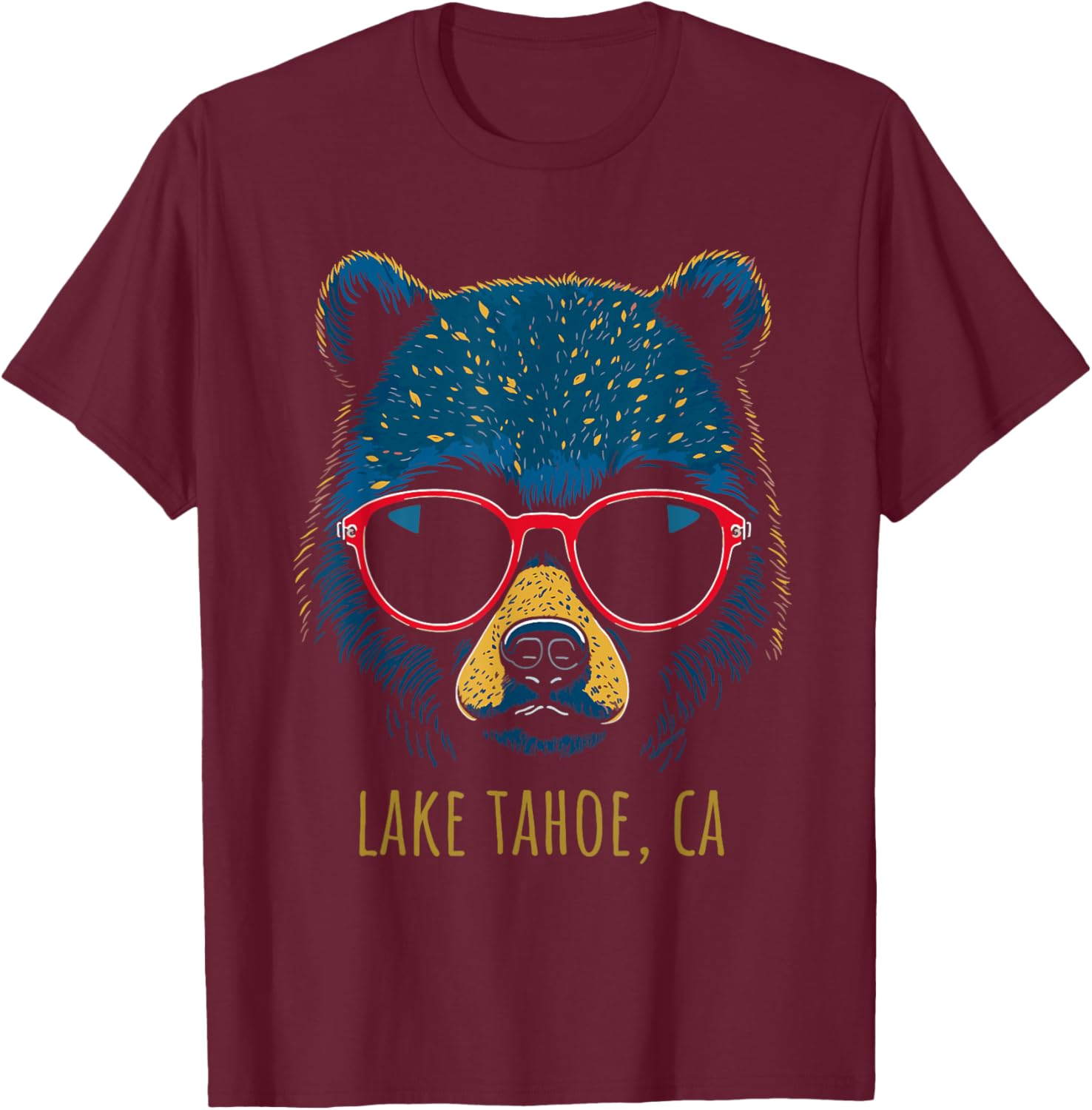 Lake Tahoe California Bear Wearing Sunglasses Design T-Shirt - T-Shirt | Maroon