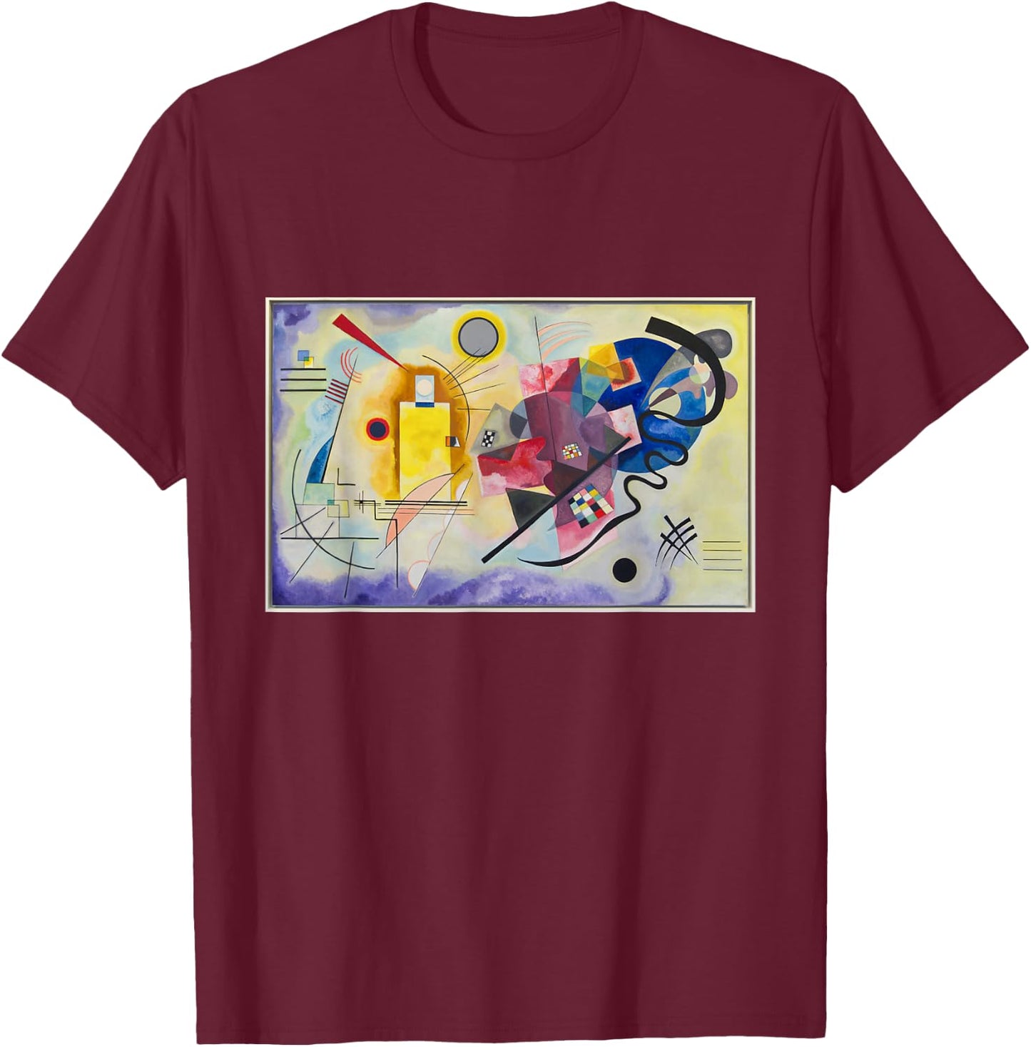 Kandinsky Yellow-Red-Blue Abstraction Art Contemporary T-Shirt - T-Shirt | Maroon
