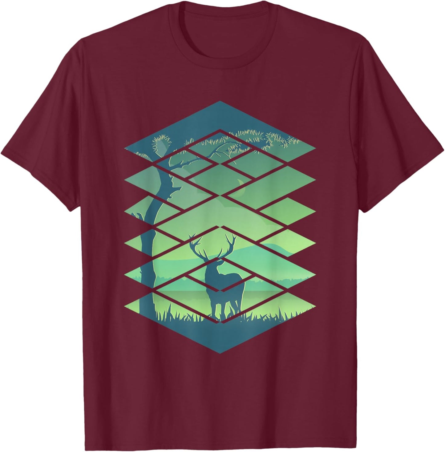 Forest Nature Square Minimalism Deer T-Shirt - T-Shirt | Maroon