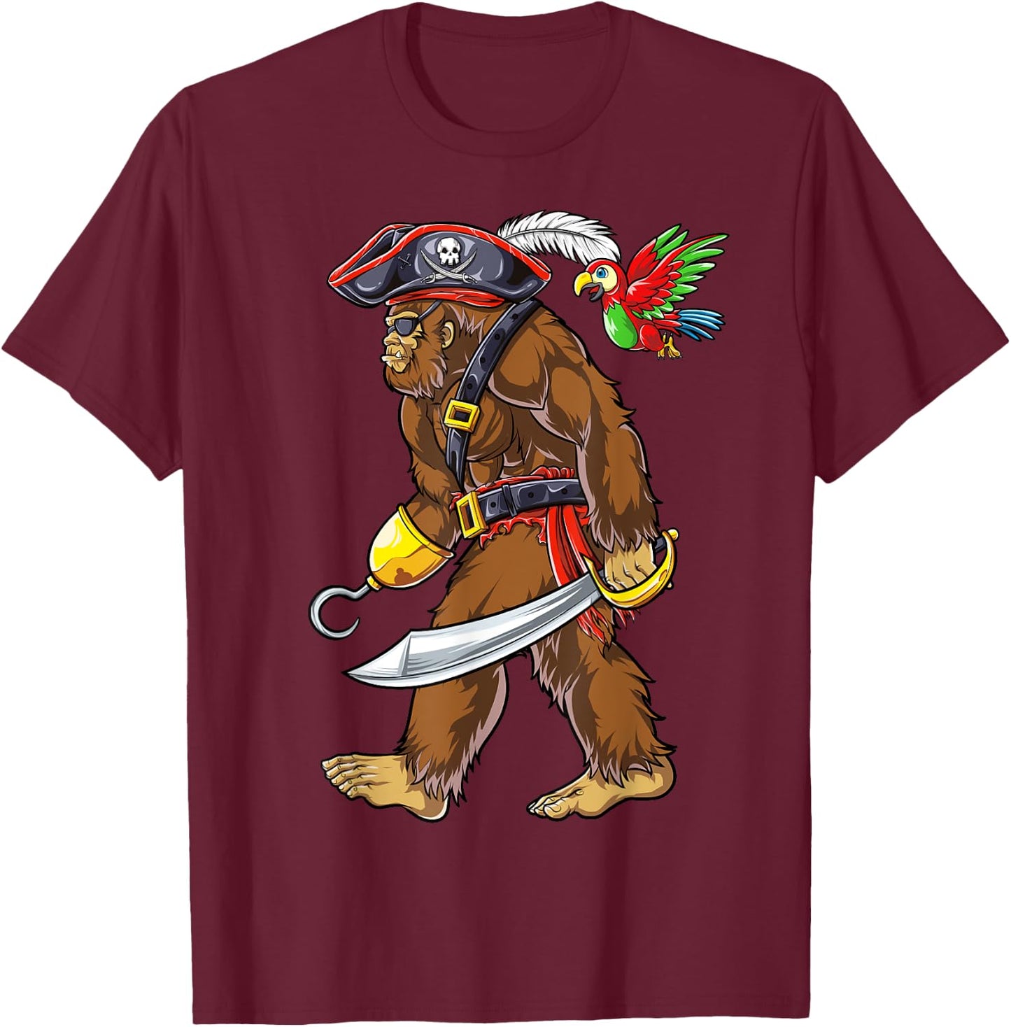 Bigfoot Pirate Jolly Roger Costume Men Kids Boys Sasquatch T-Shirt - T-Shirt | Maroon