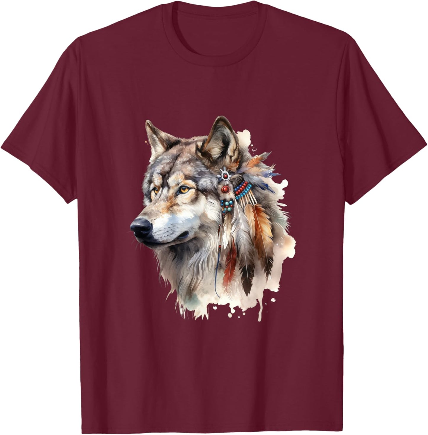 Native American Tribe Wolf T-Shirt - T-Shirt | Maroon