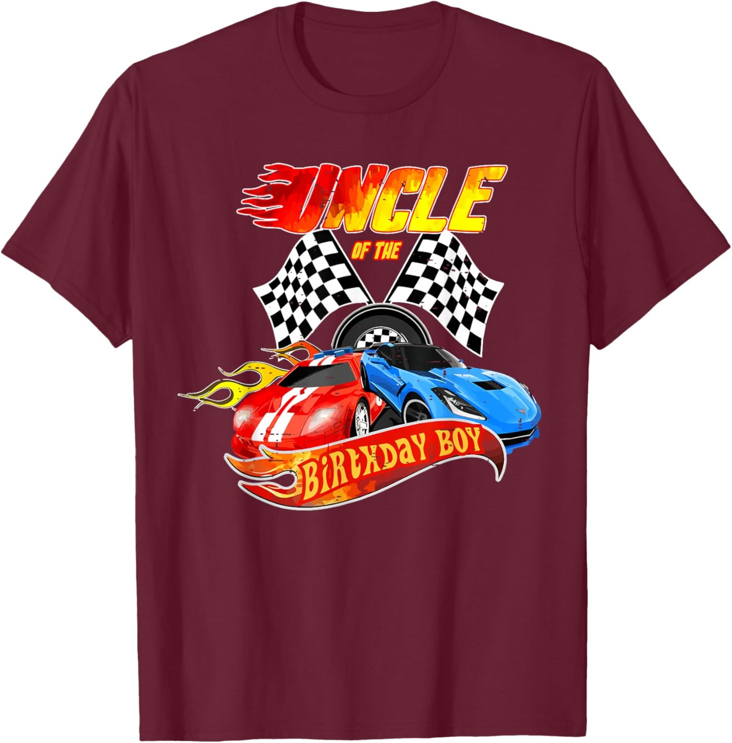 Uncle Of The Birthday Boy Race Car Birthday Party Racing T-Shirt - T-Shirt | Maroon