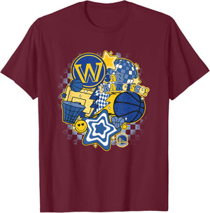 NBA Golden State Warriors Psychedelic Basketball Collage T-Shirt - T-Shirt | Maroon