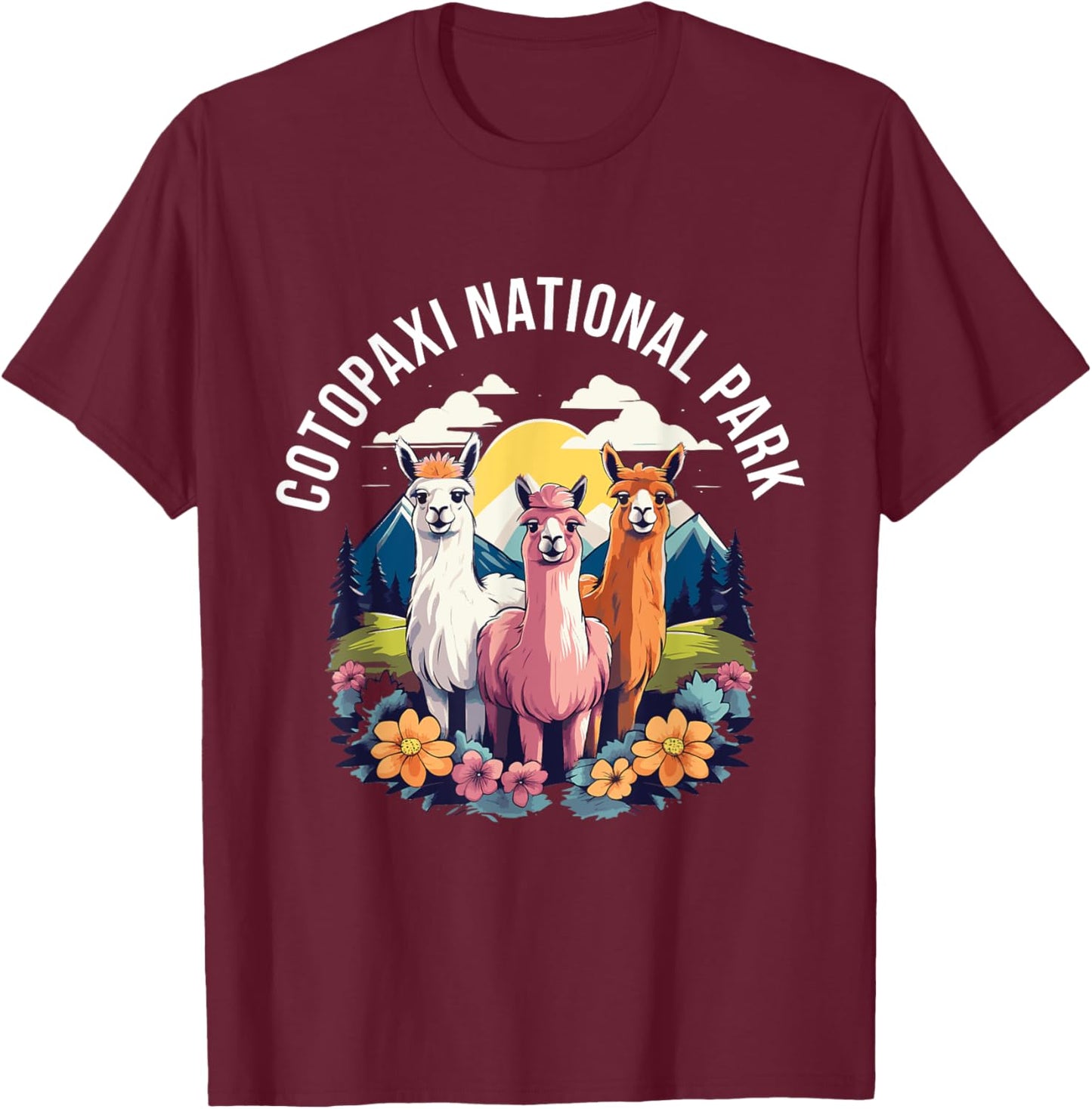 Cotopaxi National Park Cute Llama Gang Mountains Souvenir T-Shirt - T-Shirt | Maroon