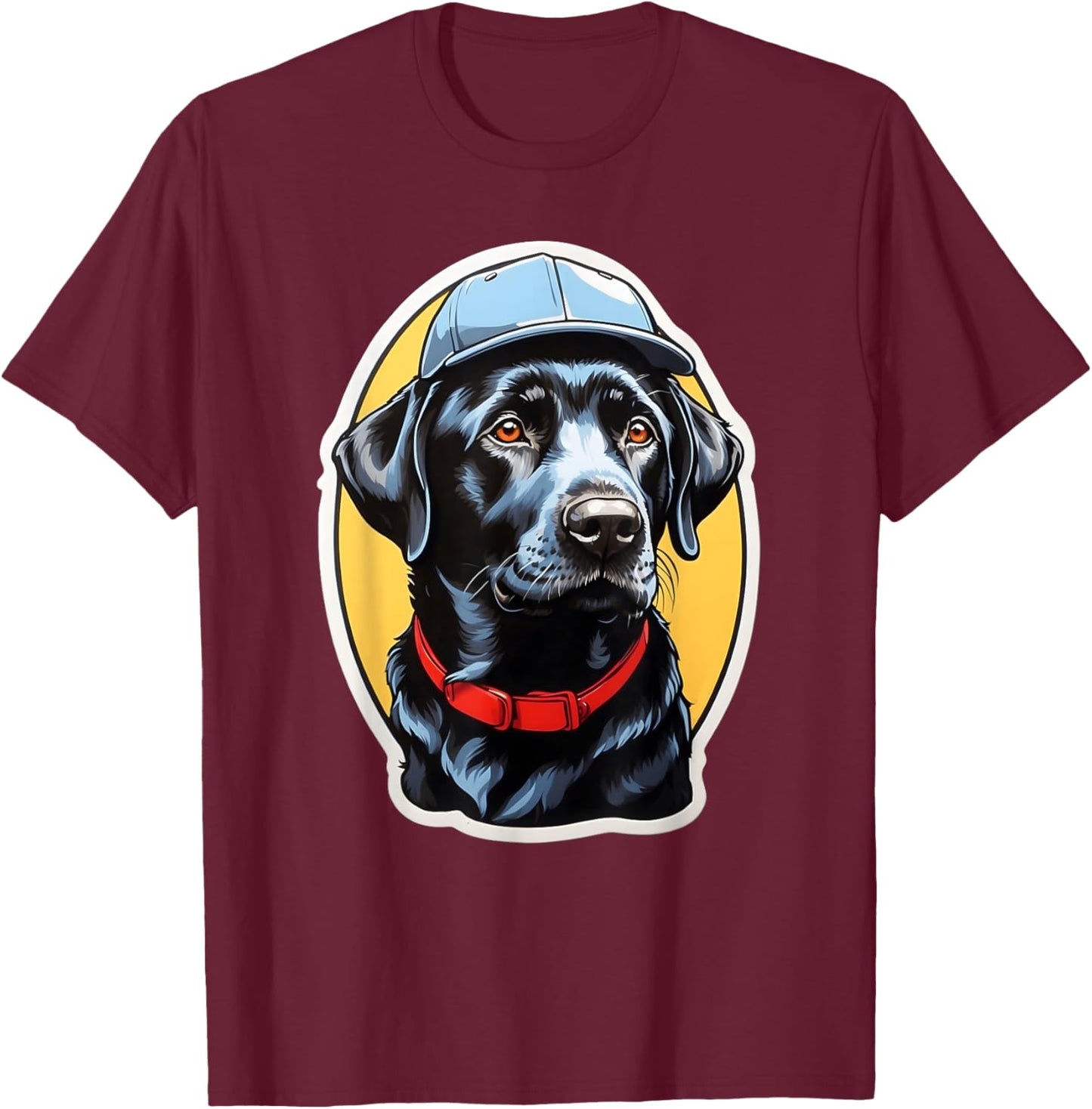 Baseball Bark - Black Lab Dog Wearing Baseball Hat Men Women Kids T-Shirt - T-Shirt | Maroon