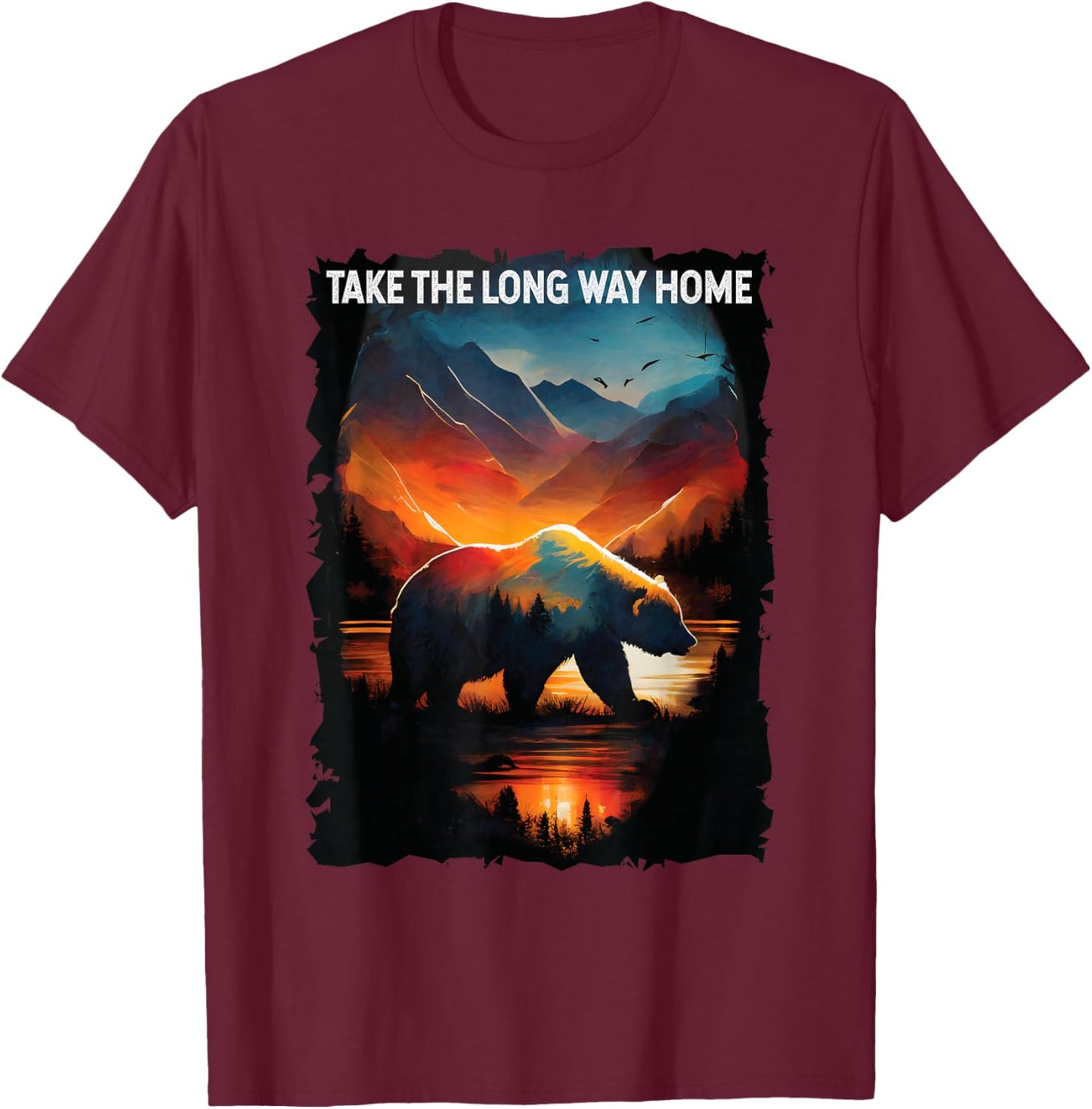 Take The Long Way Home bear hiking camping mountains T-Shirt - T-Shirt | Maroon