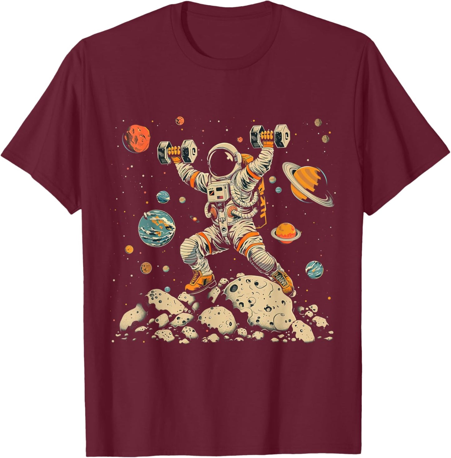 Funny Astronaut Space Weightlifting Fitness Gym Workout Men T-Shirt - T-Shirt | Maroon