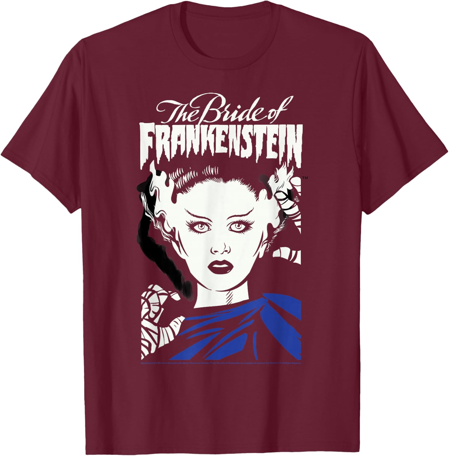 Universal Monsters The Bride Of Frankenstein Illustrated T-Shirt - T-Shirt | Maroon