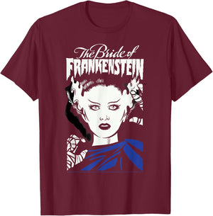 Universal Monsters The Bride Of Frankenstein Illustrated T-Shirt - T-Shirt | Maroon