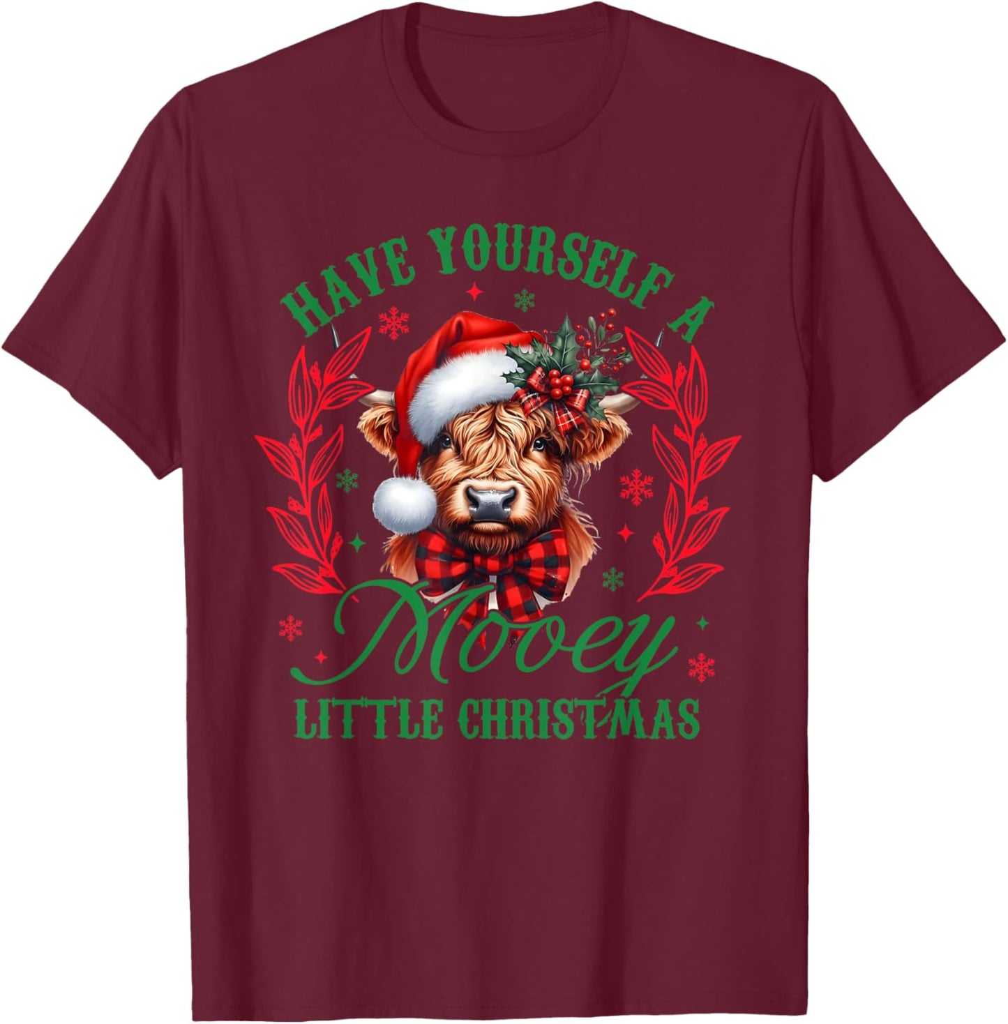Have Yourself A Mooey Little Christmas Funny Cow Santa Women T-Shirt - T-Shirt | Maroon