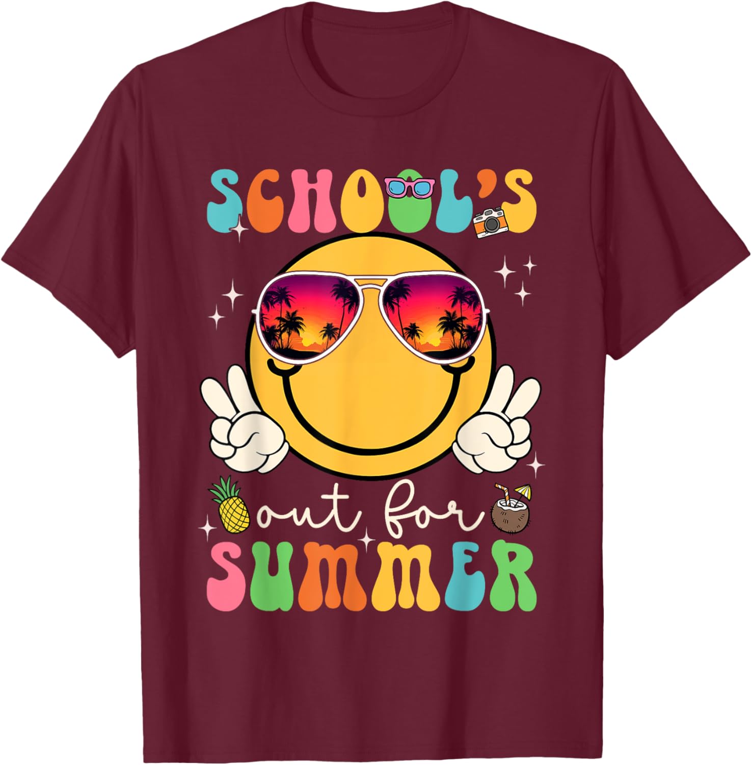 School's Out For Summer Teacher Last Day Of School Groovy T-Shirt - T-Shirt | Maroon